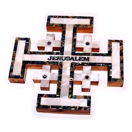 Holy Land Market Olive Wood Jerusalem Cross covered with Mother of Pearls shell from Bethlehem