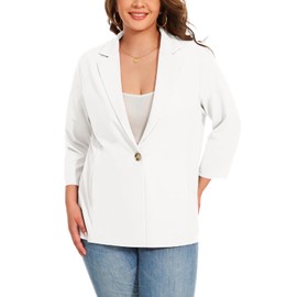 LADI TREND Plus Size Female White Blazer Jacket UK 3/4 Length Sleeve Lightweight Business Casual Suit Jacket yelwhitelow (White XL)