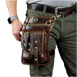 Le'aokuu Mens Genuine Leather Messenger Travel Outdoor Hip Bum Fanny Belt Waist Pack Drop Leg Thigh Bag 2141（2141 Coffee）