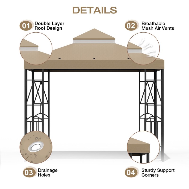 Morikoro 119''x119'' Canopy Replacement Top Double Tiered Gazebo Cover for