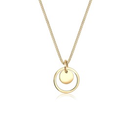 Elli Geo Trend Women's Necklace with Circle Plate Pendant in 925 Sterling Silver 45 cm Long, Gold-Plated Silver