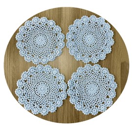 4 PCS Blue 8 Inch Round 100% HANDMADE Crochet Lace Coaster Placemats Doilies