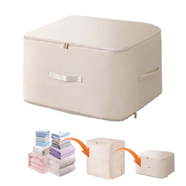 EnixwH Ultra Space Saving Self-Compressing Organiser, 54 x 42 x 60 cm, Storage Bag for Duvets, Large Self-Compressing Movable Organiser Bags for Clothes, Blankets (Beige)