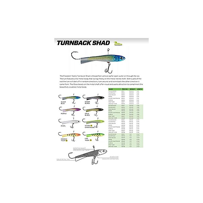 Freedom Tackle Turnback Shad Vertical Jig Open Water or Ice