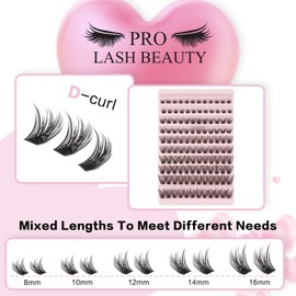 PRO Lash Clusters, 120 Pcs Individual Cluster Lashes DIY Lash Extension 8-16mm Eyelash Clusters Volume Wispy Lashes Super Thin Band Reusable Soft & Comfortable(Volume,D-8-16mix)