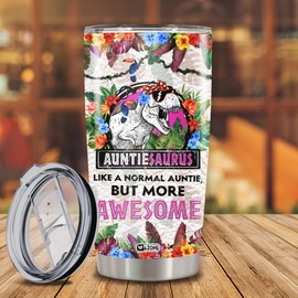 WAZONE Aunt Tumbler For Awesome Auntie Saurus Auntiesaurus Travel Mug 20oz Insulated Vacuum Stainless Steel Thermos Best Aunt Ever Gifts From Niece Nephew Gift Birthday Christmas Mothers Day