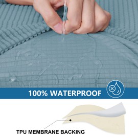 hyha Waterproof Couch Cushion Covers, Washable Sofa Cushion Slipcovers, Thick Stretch Jacquard Fabric, Couch Sofa Covers for Pets with Elastic Bottom (3 Pieces, Lake Blue)