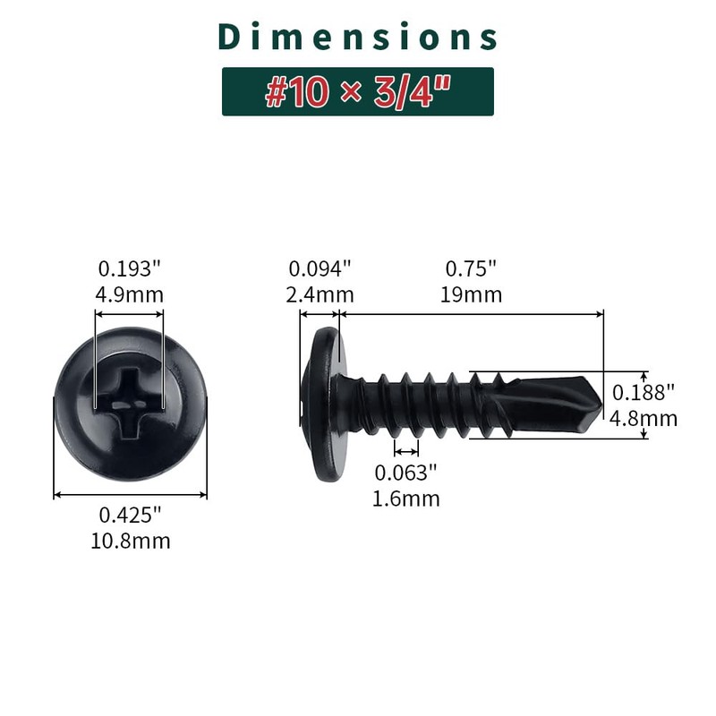#10 x 3/4" Black Truss Head Self Drilling Screws (100