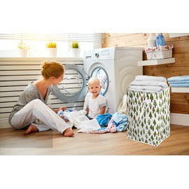 Sanjiaofen 2 pack 75L Large Laundry Basket Green Laundry Hamper With Extended Handles, Freestanding Waterproof Clothes Hamper for Boys,Kids woodland decor, Nersery,Bedroom, Bathroom.(Green tree)