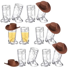 20 Pcs Plastic Mini Western Cowboy Cowgirl Hat and 10 Pcs Plastic Boot Shot Glasses Miniature Cute Doll Hat Cowboy Boot Cups (Simple Style, Brown)