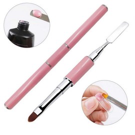 Biendo Dual-Ended Brush & Picker Brush tool, 2 in 1 Stainless Steel Designs Nail Brushes Gel Nail Tool for PolyGel Gel Acrylic Nails Extension[Pink]