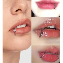 QWALIT Fake Lip Piercing Fake Lip Ring Lip Cuff Non Piercing Clip On Lip Ring Non Piercing Faux Lip Piercings Fake Lip Hoops Spike Clip on Conch Hoops Silver