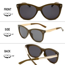 LOJUDI Round Sunglasses Womens Mens - Cat Eye Oversized Fashion for Ladies Sun glasses UV Protection Shades-Green/Grey