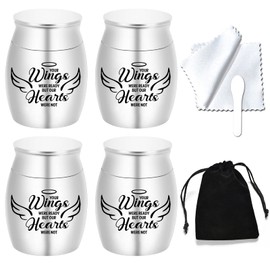 weikui Small Keepsake Urns for Human Ashes Angel Wings Cremation Urns for Ashes 4 Piece Stainless Steel Funeral Memorial Ashes holder-Your Wings Were Ready, But My Heart Was Not (Silver 4pcs)