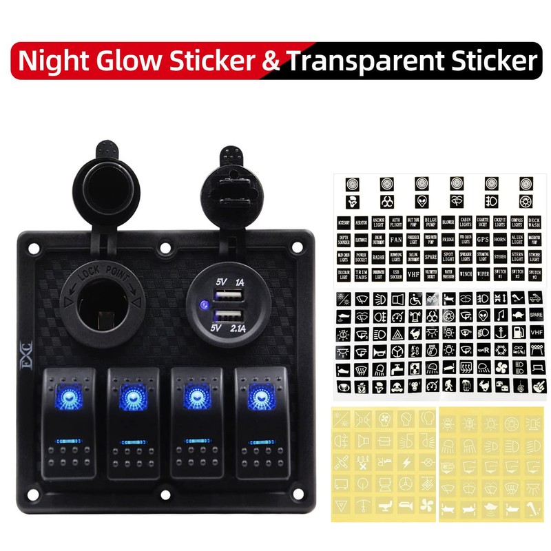 Purishion 4 Gang Rocker Switch Panel with Dual USB &