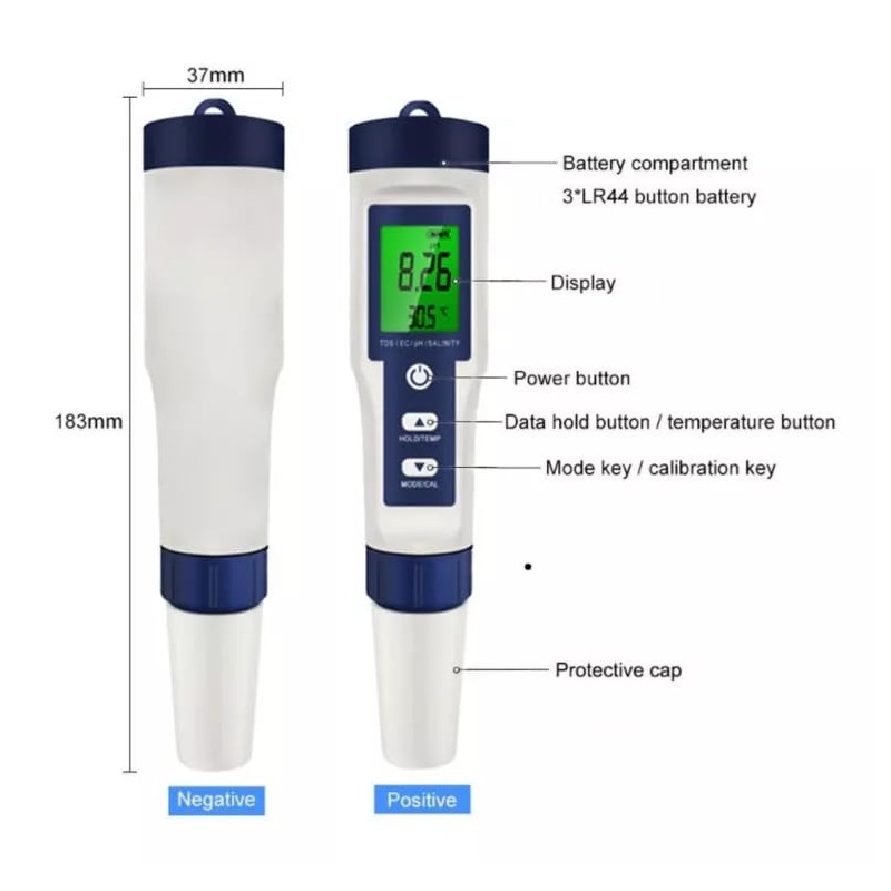 Comprobador Digital 5 En 1 (De Ph/ec/tds/temp./salinidad), Medidor de Calidad