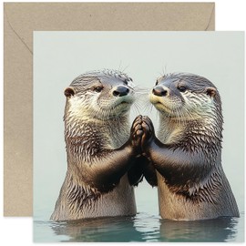 Stylish Anniversary Cards for Mum and Dad - Two Otters in Love Card - Wedding Anniversary Card - Photography Artwork Greeting Card - Nature Wildlife Lover Card - Otters Valentines Day Card