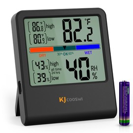 Digital Thermometer Hygrometer, Indoor Wall Thermometer Humidity Indoor with High Accuracy, Suitable for Greenhouse, Home and Office, AAA Battery (Black)