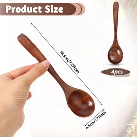 cobee 4 Pcs Wooden Spoons, 7.3 Inch Honey Spoon for Tea Wooden Spoons For Eating Wooden Teaspoons for Stirring Coffee Hard Wood Table Spoons for Cooking, Soup, Desserts, and Cereal(Dark Brown)