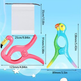 4 Pcs Parrot Flamingo Towel Clips with a Drawstring Bag for Beach Chairs Beach Towel Clips for Sun Loungers Sunbed Strong Beach Chair Clips Towels Vivid Parrot +swan Shape Beach Accessories