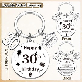 Aurmonigo Happy Birthday Gifts Keyring - Inspirational 30th Engraved Keychain for Men and Women, Silver Keepsake Presents for 30 Year Old Mum Dad Daughter Son Sister Brother