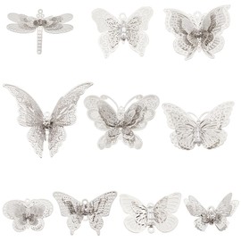 SUNNYCLUE 1 Box 20Pcs 10 Styles Butterfly Charms Bulk Filigree Butterfly Charms Filigree Charms Bulk Butterfly Charm Crystal Silver Laser Cut Charms for Jewelry Making Charms DIY Craft Women Gift, No Gemstone