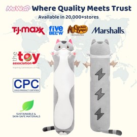 Mewaii Long Cat Plush 5 Sizes, 120% Extra Filling Giant Plushness Kids Body Pillow, Kawaii Cute Grey Cat Stuffed Animals Plushies, Big Long Body Pillow Cat Plush Gift for Girls 53”
