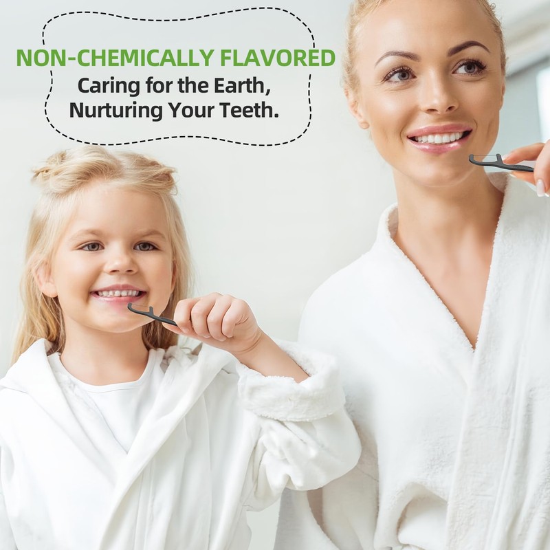 RAZOKO Biodegradable Dental Floss Picks, Charcoal Toothpick Stick Soft On