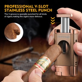 FANKAI Torch Lighter with Cigar V Cutter, Cigar Lighter Double Jet Flame Refillable Butane Lighter 2 in 1 Windproof Lighters for Smoking with Gift Box (Butane Not Included)