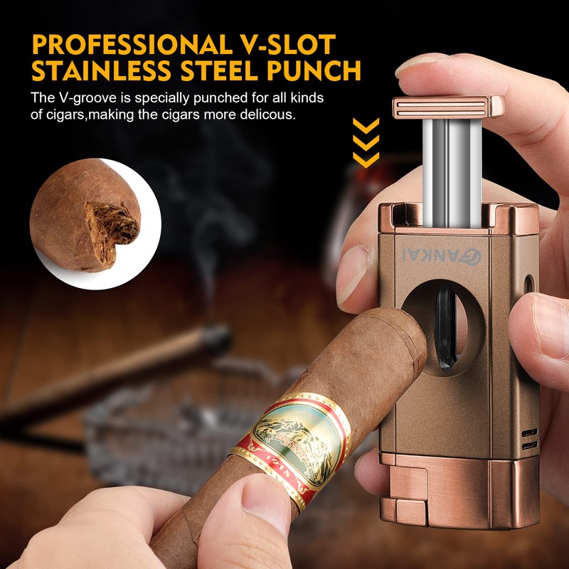 FANKAI Torch Lighter with Cigar V Cutter, Cigar Lighter Double