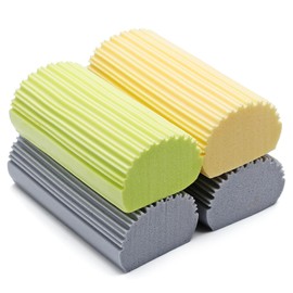 Zorveiio 4Pcs Reusable Damp Clean Duster Sponge，Efficient Cleaning Duster for Dust, Debris,and Stains,Brush Magic Eraser Sponge for Ceiling Fan,Blinds,Baseboard,Gray and Yellow and Pink