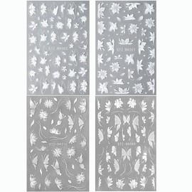 4pcs 3D Butterfly Nail Decals Flower Nail Stickers for Women Spring Flower Stickers for Nails Supplies Summer Flowers Butterflies Fingernail Design Manicure Decal Floral Sticker Nails Accessories