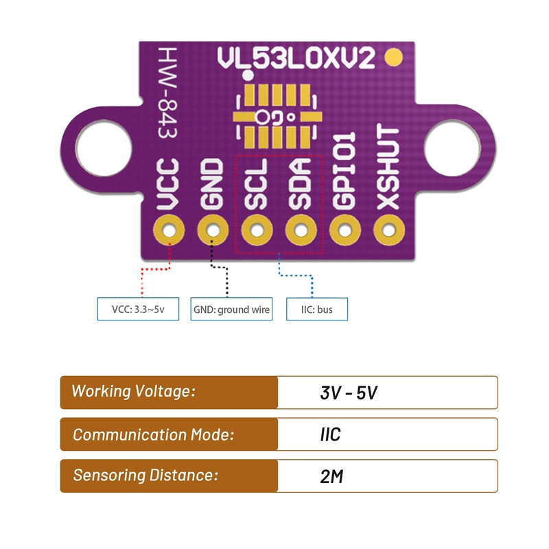 Qoroos 5Pcs VL53L0X Time-of-Flight (ToF) 940nm Laser Ranging Sensor Breakout
