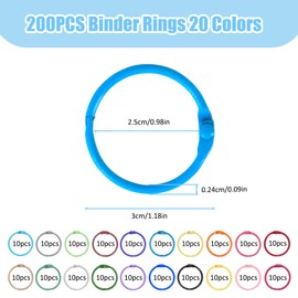 QUMENEY 200 Pcs Metal Binder Rings Colourful Index Card Rings Loose Leaf Binder Ring Key Chains for Home School Office 25mm（20 Colours）