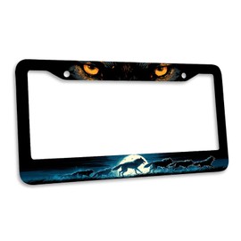 Wolf License Plate Frame Wolf Pack Moon Ferocious Animal License Plate Personalise Stainless Steel Funny Design Compatible with Standard License Plate Holder for USA and Canada 12.2" X 6.2"