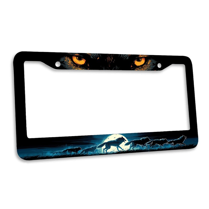 Wolf License Plate Frame Wolf Pack Moon Ferocious Animal License