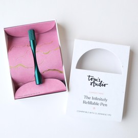 Tom's Studio Lumos Mini (Ivy) | Versatile and Refillable Fineliner Pen in a Pocket Friendly Package | Comes with 11 Tips & 3ml Deep Black Ink Sample