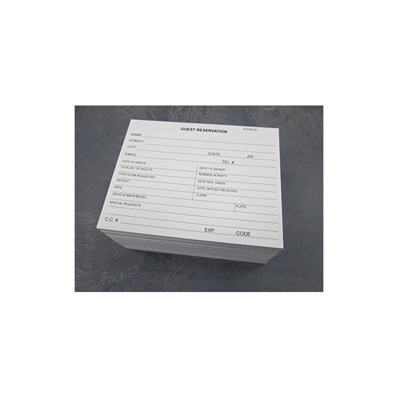 Guest Reservation/Registration Card for Hotels, Motels, Hospitality Front Desks Check