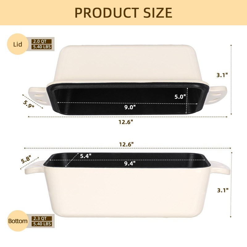 AILITOR 9x5 Enameled Cast Iron Loaf Pan with Lid -