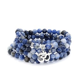 108 Mantra Mala Beads Bracelet Japa Mala Necklace with Om Symbol Charm (Blue Spot Jasper)