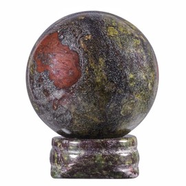 KYEYGWO 4cm Natural Dragon Bloodstone Ball Decor with Gemstone Stand, Polished Round Decorative Stone Sphere Sculpture Fengshui Ornament for Reiki Healing and Meditation