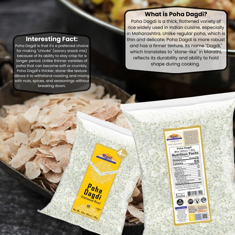 Rani Poha (Powa) Extra Thick Dagadi-Cut (Flattened Rice) 64oz (4lbs)