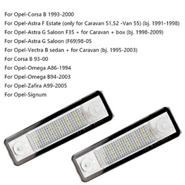 FOLGEMIR Top LED Number Plate Light, Number Plate 6000 K, White, CE, Error Free for Corsa B/Astra F/Astra G/Vectra B/Omega/Zafira/Signum