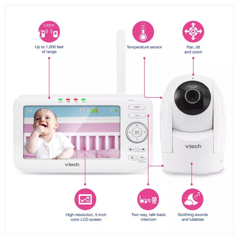 VTech VM5262-2 2 Camera 5" Digital Video Baby Monitor with