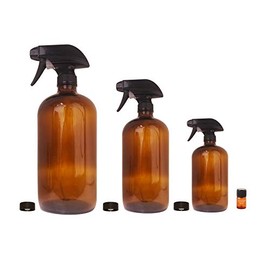 Amber Glass Sprayer Bottles Set with Storage Cap, Mist & Stream Sprayer & Perfume Studio Fragrance Sample; Ideal for Essential Oils, Cleaning Products, and other Sprayable Liquids; (Sprayer 3pc Set)
