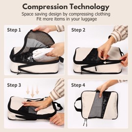 Jetsetta Extra Large Compression Packing Cubes with Mesh, Expandable Suitcase and Luggage travel packing cubes set for Travel Accessories（Cream 4 Set)