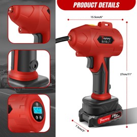 Tire Inflator with Digital Pressure Gauge, 21V Cordless Portable Tire Inflator for Car, Automatic Shut Off, 150000mAh Rechargeable Battery Powered Small Air Compressor for Cars Motorcycles (Red)