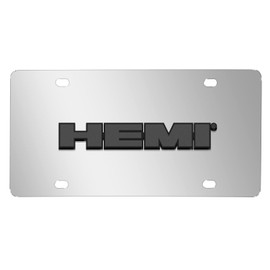 iPick Image for HEMI Logo 3D Dark Gray Logo on Mirror Chrome Stainless Steel License Plate for Decorative