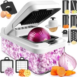 MealHelper 12-in-1 Vegetable Chopper, 7 Blade Veggie Chopper, Practical Food Chopper with Container, Cheese Grater, Home Essentials & Kitchen Gadgets(Black/White)