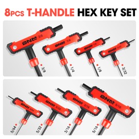 DNA MOTORING 8pcs T-Handle Hex Key Set Long Short Handle, SAE Metric Allen Wrench Set For Automobile Repair, Factory Machinery, Equipment Maintenance, W/Case, Red, TOOLS-00552